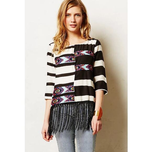 Anthropologie Floreat Fringed Latitudes Top Fringe Trim Size M - Picture 1 of 13